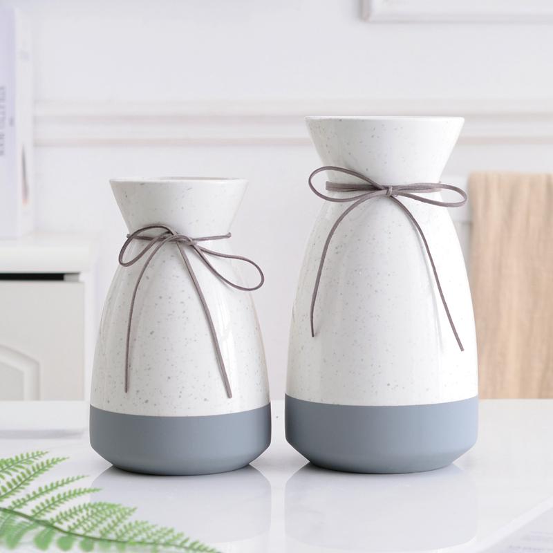 1pc Multicolor Ceramic Vase with Rope Design White Grey Flower Vase Home Decoration Flower Container Pot