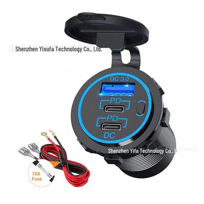 Wasserdichter USB- und PD-Schnellladeadapter für Auto/Motorrad mit Schalter