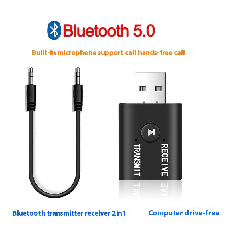 

V5.0 Bluetooth Transmitter Receiver 2-in-1 Built-in Microphone for Incoming Calls, Hands-free Car Speakers, Universal for Computers