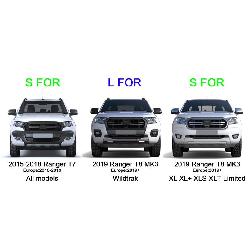 WBWP9 For Ford Ranger 2015-2021 Grille Top Logo Letter Grill RANGER 3D Emblem Original Size ABS Sticker With Glue Chromium Styling