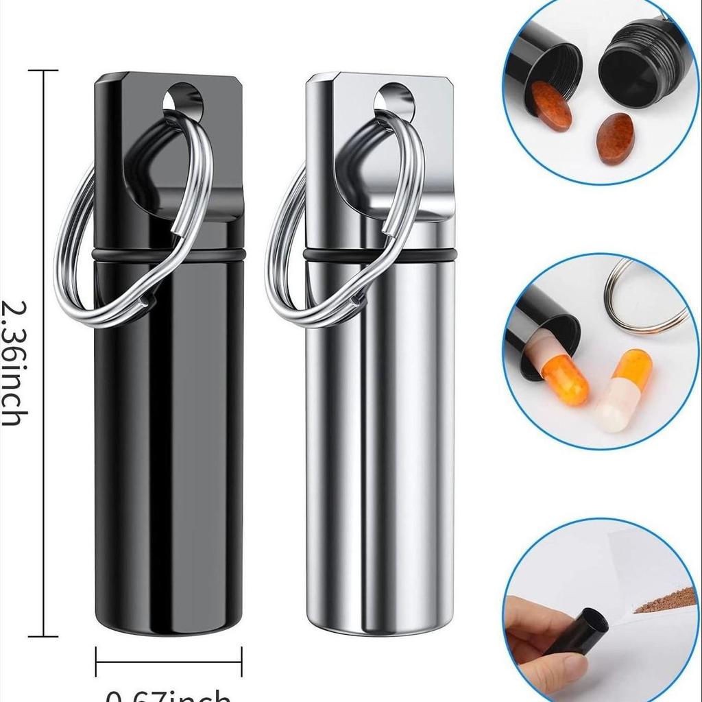 Flat-head Aluminum Alloy Medicine & Earplug Storage Keychain - Waterproof Sealed Pill Case