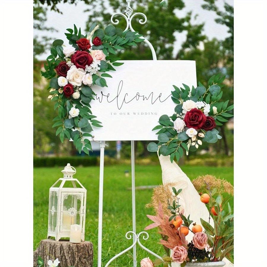 2pcs-Wedding Arch Flowers, Artificial Burgundy Wedding Flowers, Wedding Welcome Sign Decoration and Arch Flowers for Wedding Reception