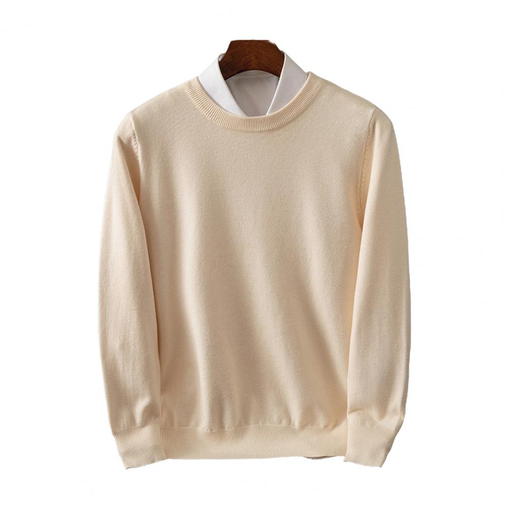 Men Fall Winter Sweater Round Neck Loose Long Sleeves Knitted Elastic Pure Color Business Style Warm Knitwear