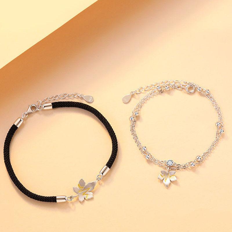 New Maple Leaf Couple Bracelet for Boys and Girls, Double-layer Niche Design, Couple Black Woven Hand Rope