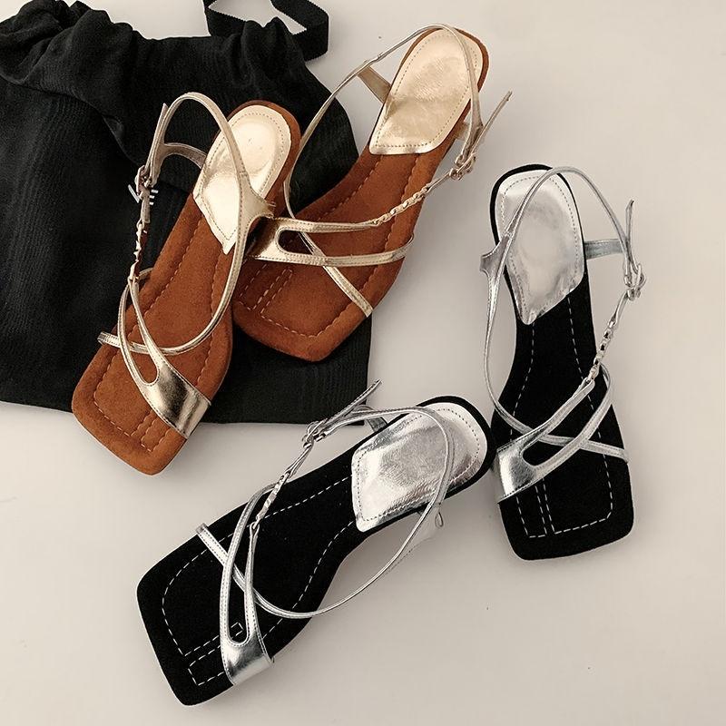 Fashion Women Square Toe High Heels Sandals 2025 Summer Fashion Designer Elegant Dress Sandals Party Gladiator Women Sandals