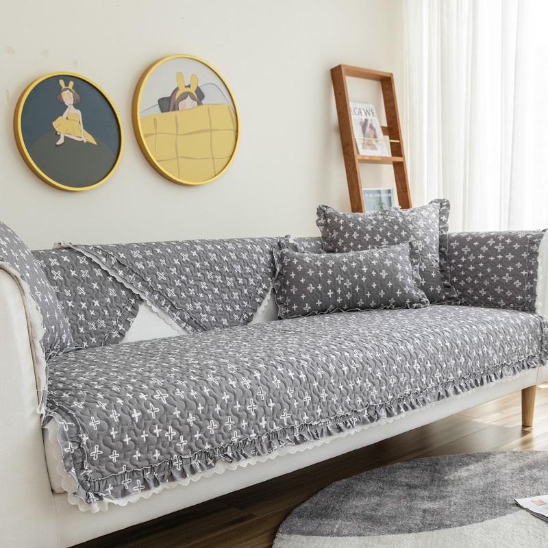 Pure Cotton Non-slip Sofa Cushion Cover – All-Season, Pastoral Style, Full Wrap