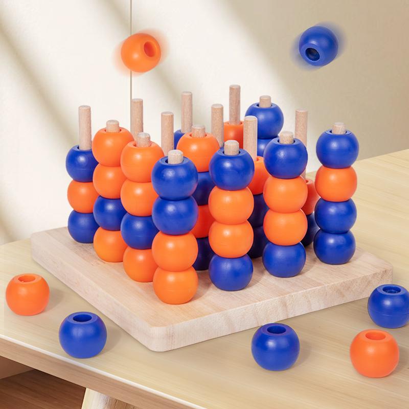Wooden Toy Gobang 3D Connect Four In A Row 4 Beads In Line Board Brain Game Wood Pillar Bead Chess Boy Girl Friend Birthday Gift