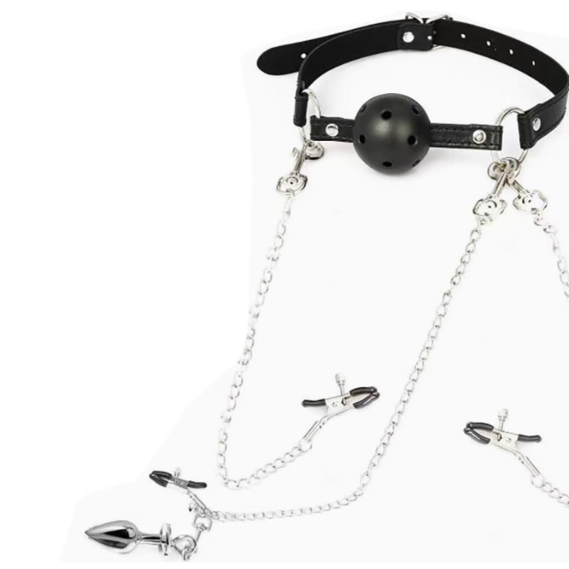 Mouth Gag Nipple Clamp Clitoris Clip Anal Butt Plug With Chain Clip Sex Toy Adjustable Breast Clip Stimulator