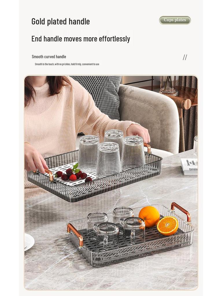 Rectangular Double-Layer Tea Tray for Living Room - Luxury Table with Cup Holder and Drainage