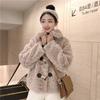 Lamb wool coat women's short autumn and winter imitation fur new brush flower thickened horn button plush coat