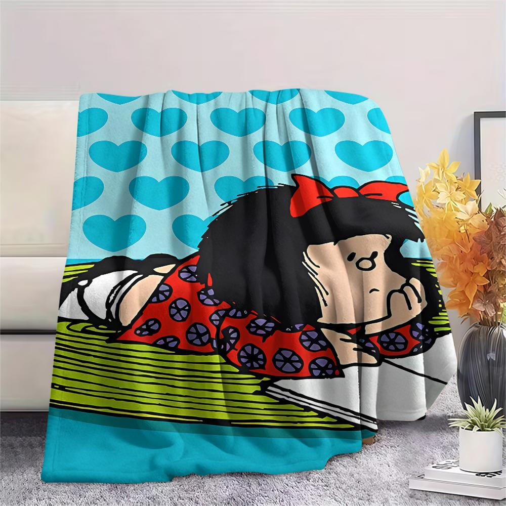 1Pc Mafalda Print Flannel Blanket, High quality Comfortable for All Seasons, Home Decor, Warmth and Comfort, Perfect for Gifts