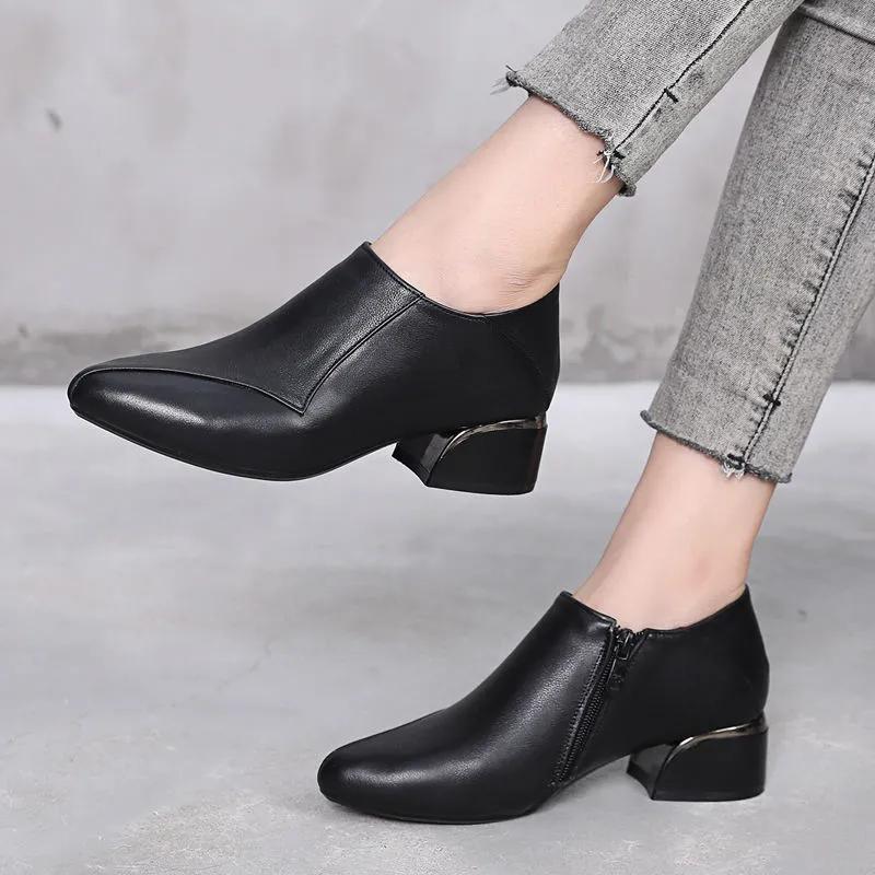 Mode GKTINOO Spitzschuh Mittelhohe Absätze Damen 2025 Herbst Einzelne Schuhe Frau Weicher Echtlederschuh Quadratischer Absatz Weiblich Seitenreißverschluss