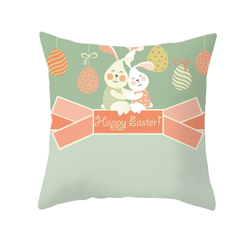Easter Cartoon Cute Rabbit Digital Printing Short Plush Pillow Covers Decorative for Car Sofa Office Cushion Cover Home Goods