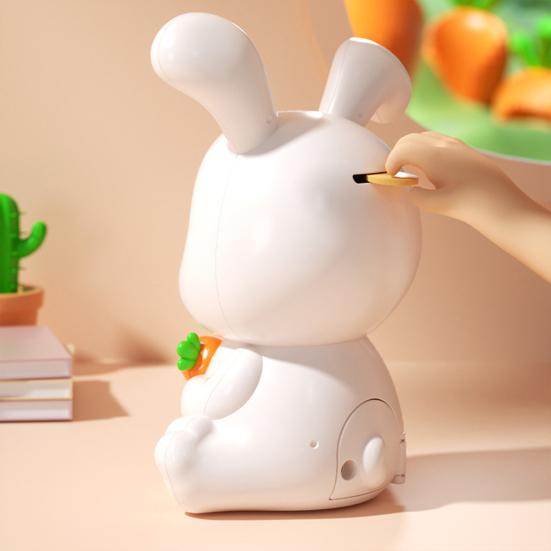 Rabbit Piggy Bank Large Capacity Cute Cartoon Bunny Key Unlock Saving Pot Ornament In-and-Out Boys Girls Cartoon Piggy Bank Money Box New Year Gift