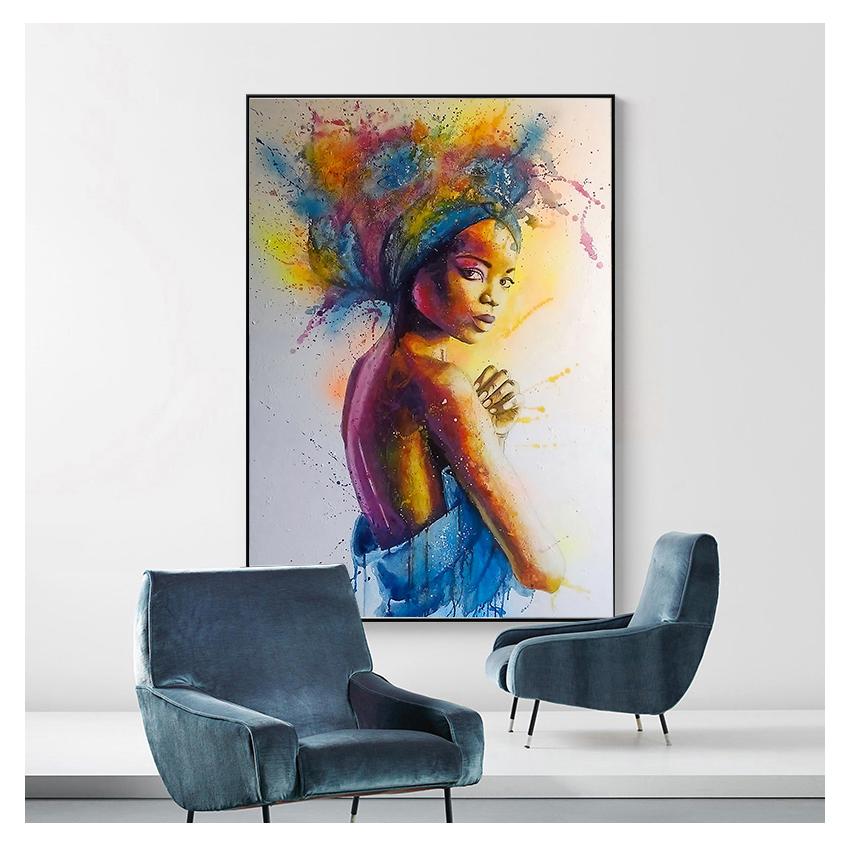 A tisky Nástěnné malby na plátně Černá dívka Abstraktní obraz na stěnu pro jídelnu Výzdoba uličky Graffiti Barevné umělecké plakáty