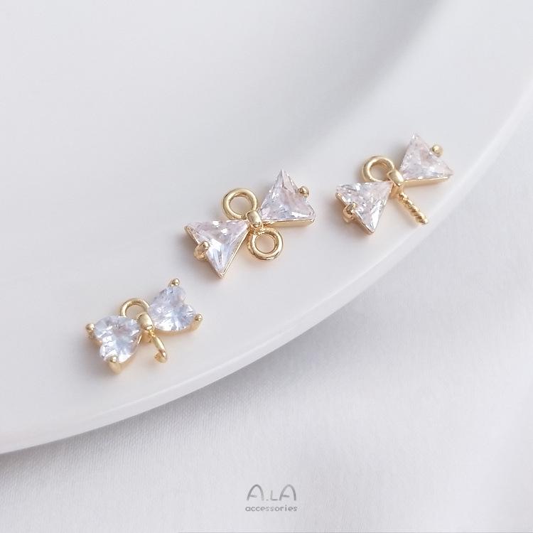 

Gold-filled Zirconia Bowknot Bead Pin Pendant with Double-holed Bowtie Charm