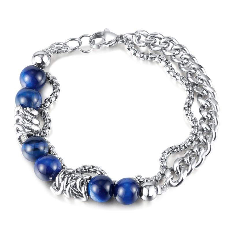 

Creative Bracelet With Stainless Steel Double-layer Chain Splicing Tiger Eye Stone Both Men Women Titanium