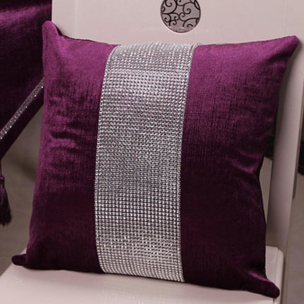 Stylish Graceful Velvet Throw Pillow with Diamond Chain Soft Sofa Cushion Decoration Modern Pillowcase