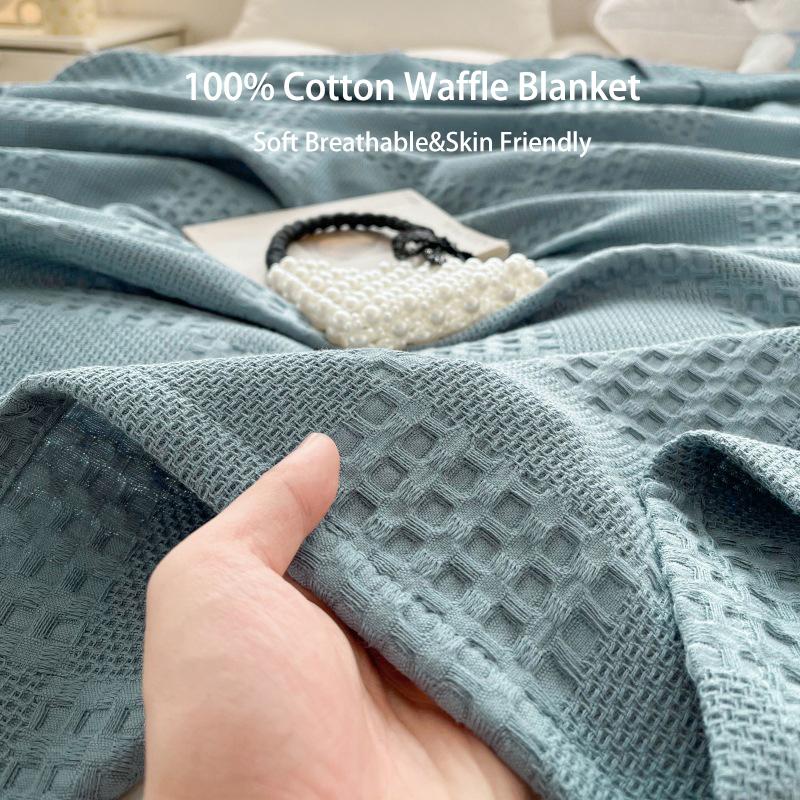 Soft Breathable Cotton Throw Blanket with Waffle Texture for Twin Queen King Bed, Decorative Plaid Sofa Cover, Summer Throw