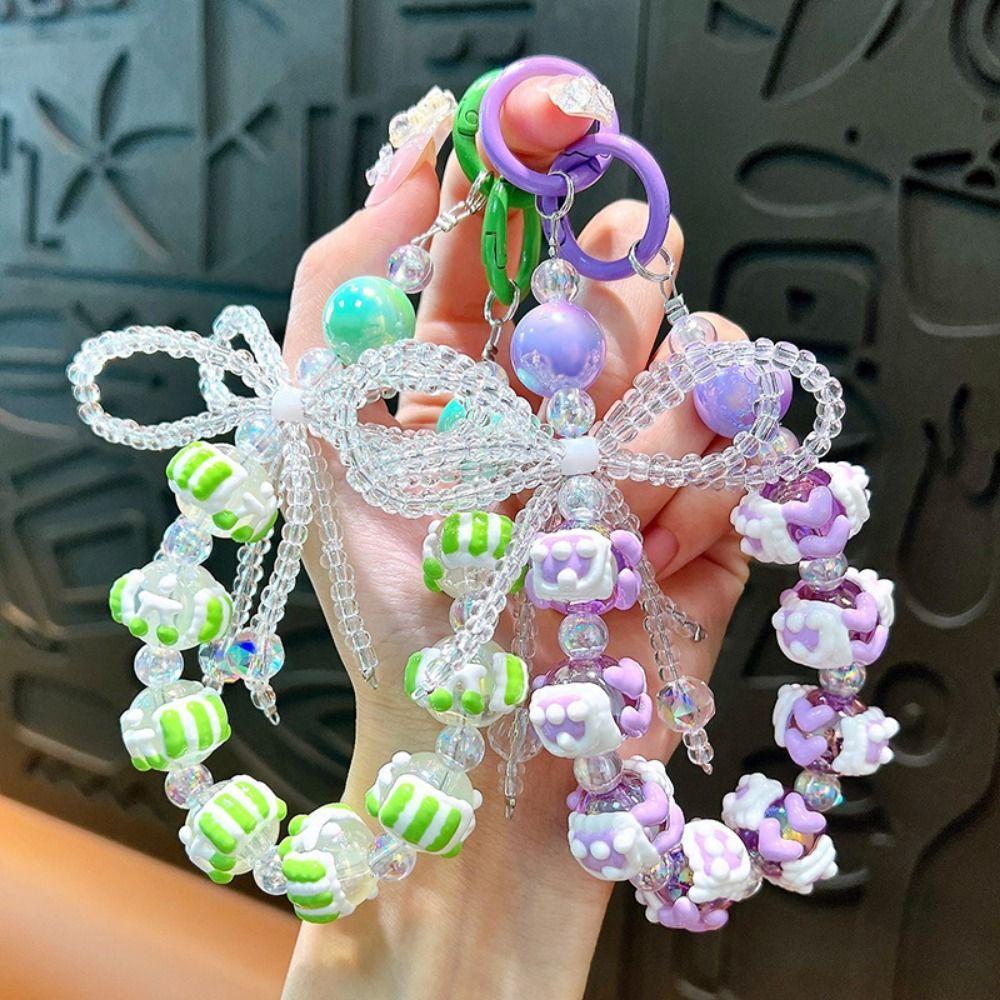 Anti-lost Bow String Bead Mobile Phone Chain Colorful Ball Beaded Phone Strap  Female Lady Girl