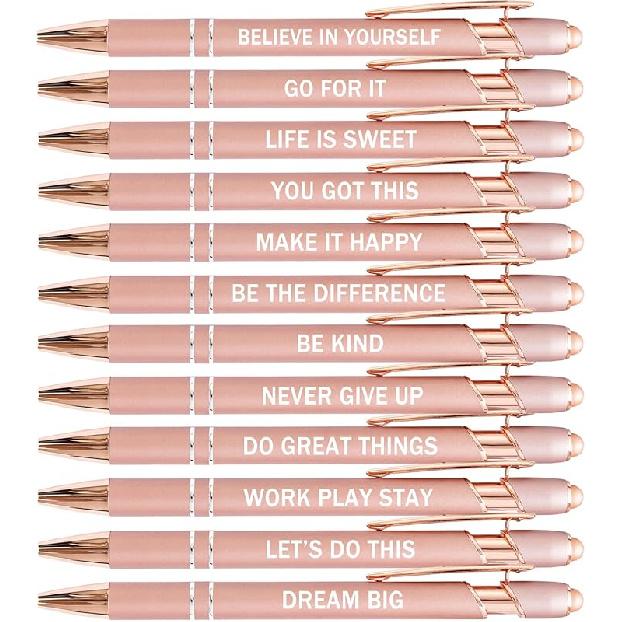 PASISIBICK 12 Pieces Motivational pirational Quotes Snarky Screen Touch Stylus Ballpoint Pens, Office Encouraging Scriptures, Black Ink (12
