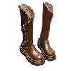 British Style Thick-soled Design, Willow Nails High-heeled Knight Boots for Women's 2025 Autumn and Winter New Round Head Retro High Boots