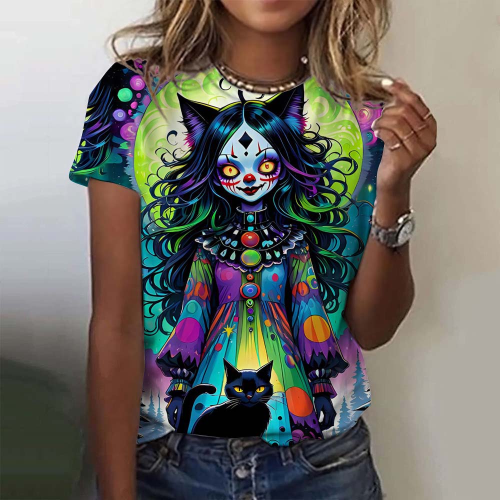 Fashion Women's T-shirt for Girls Summer Short Sleeve Casual Sexy Girls Clothes Horror Undead Skull Pattern Oversized T-shirts