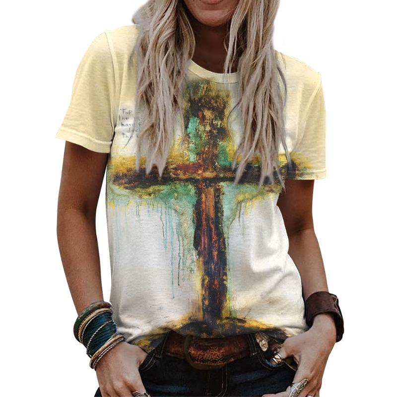 

Летние повседневные футболки с круглым вырезом, 3D-принтом крестов и короткими рукавами для модных женщин XS