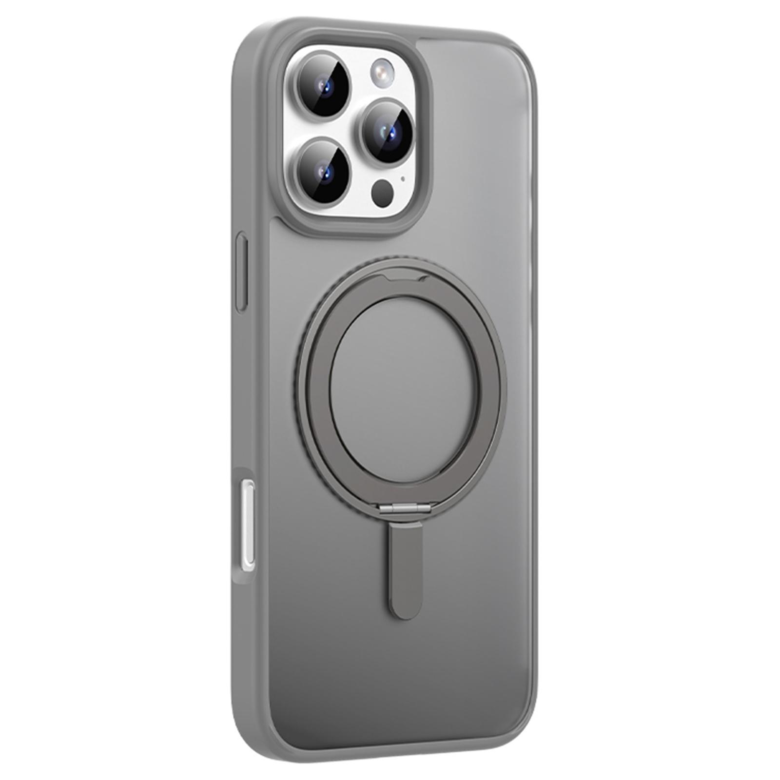 

MUTURAL For iPhone 16 Pro Case Compatible with MagSafe Ring Kickstand PC+TPU Back Cover Grey