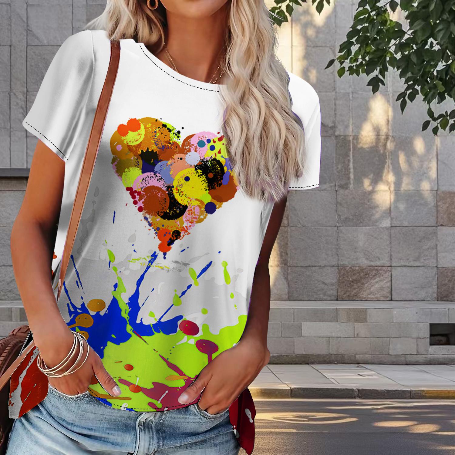 

Женская летняя футболка с красочным принтом «Любовь» в стиле ретро, футболки с коротким рукавом, повседневные топы с принтом 8XL жёлтый