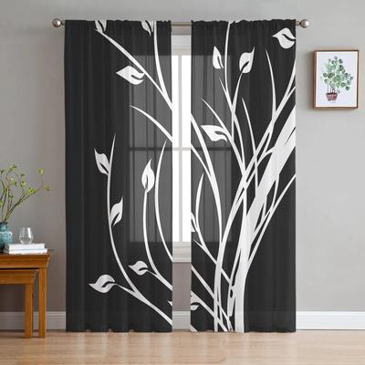 Simple Black And White Vines Sheer Curtains for Living Room Voile Tulle Curtain for Bedroom Kitchen Home Decor Panel