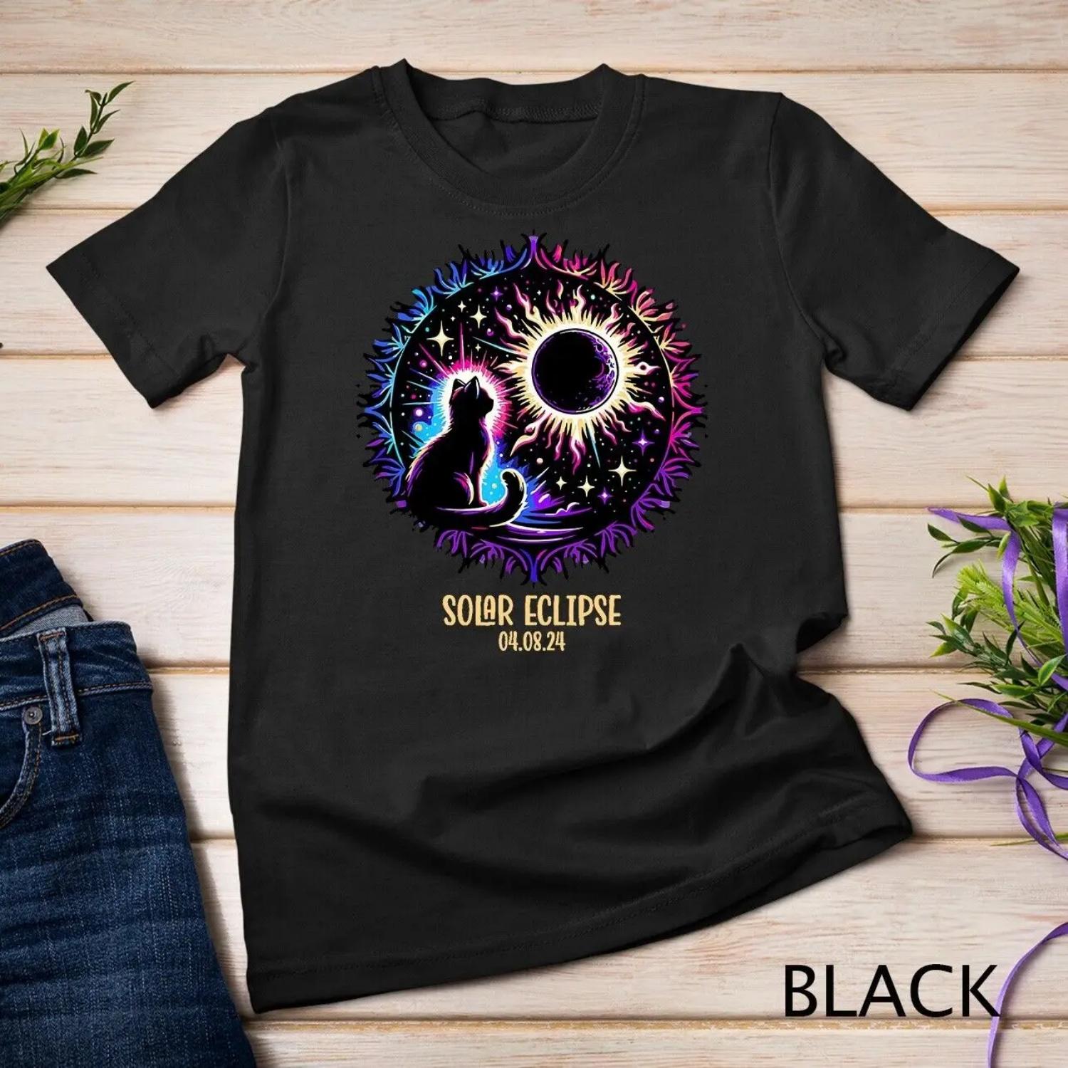 View Totality April 8 2024 Astronomy Cat Lover Solar Eclipse T shirt S чёрный