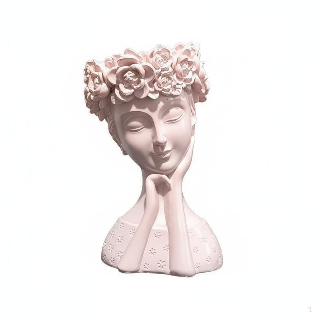 Resin Head Planter Cute Design Girl Bust Artistic Sculpture Lady Flower Pot for