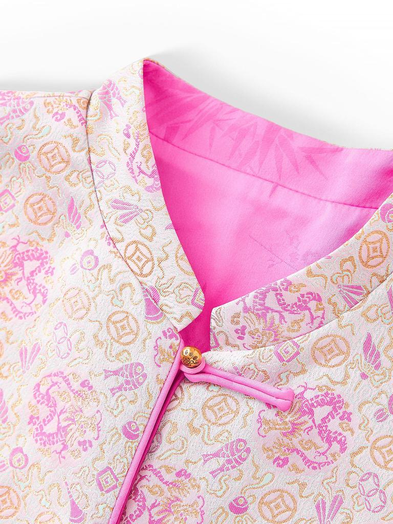 Women's Autumn Reversible Jacquard Jacket - New Chinese Style with Auspicious Dragon & Fortune Fish Design