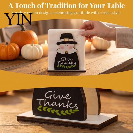 Fall Holiday Dining Accessories Thanksgiving Gnome Turkey Napkin Holder, Wooden Table Storage Rack, Kitchen Counter Organizer Autumn Tabletop