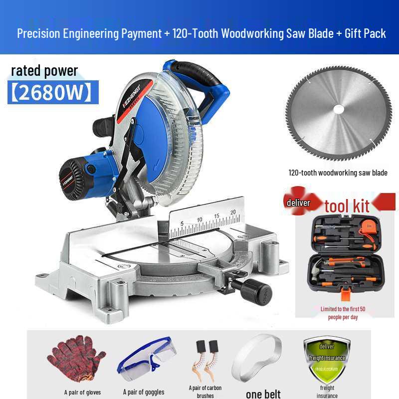 10-12 inch High-Density Aluminum Alloy Miter Saw, 45-Degree Multi-functional Cutting for Wood and Aluminum Materials.