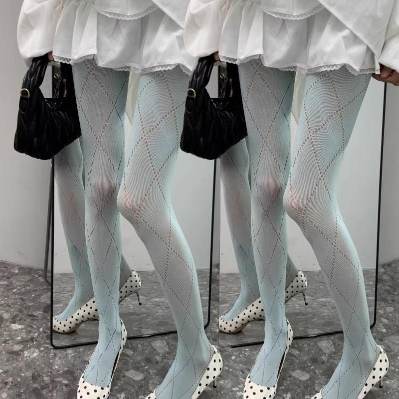 Retro Plaid Mesh Hollowed-Out Fishnet Stocking For Women Sexy Pantyhose Jk Lolita Nylon Tight Colorful Sock Pants Leggings