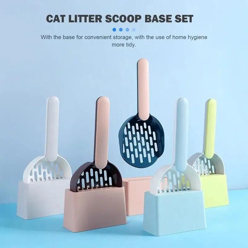 1 Pcs Cat Litter Stool Sand Spoon Sieve Shovel Bracket Set With Storage Box Pet Kitten Portable Cleaning Tool Kit