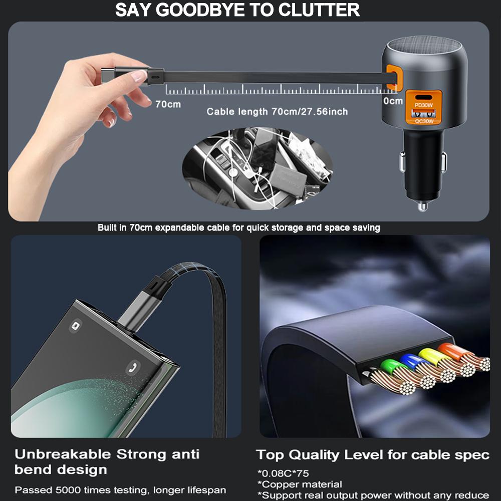 60W PD 3-in-1 USB Car Charger Lighter Fast Charging Car USB Type C Charger for Xiaomi Samsung Huawei IPhone Drones Headphones