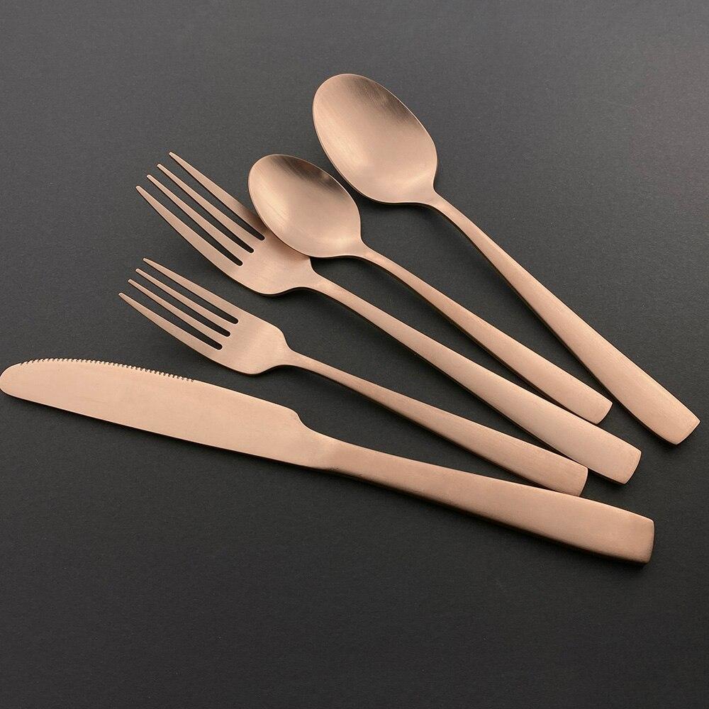 5Pcs Gold Matte Dinnerware Set Stainless Steel Cutlery Home Dessert Fork Spoon Knife Dinner Set Silverware Flatware Set