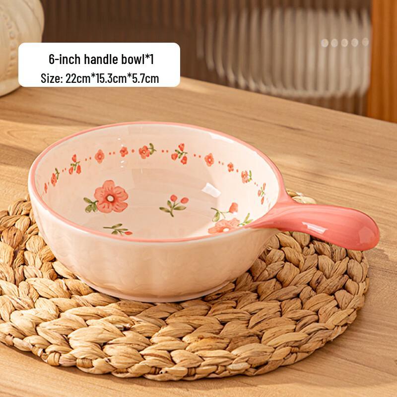 WA Ceramic Red Glaze Peach Blossom Handle Bowl