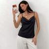 Black Lace V-Neck Sleeveless Satin Camisole Top Women Short Crop Sexy Chic Streetwear