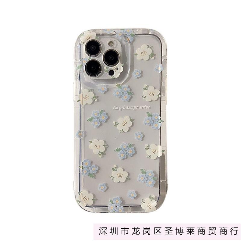Fresh light blue floral iphone17 is suitable for Apple 16 mobile phone case 15 simple 17pro soft 12 transparent 13P airbag