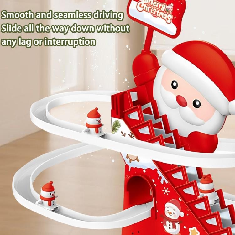 Small Santa Slide Toy Playful Roller Coasters Toy with Snowman LED Flashing Light Music Fun Santa Stair Climbing Toy