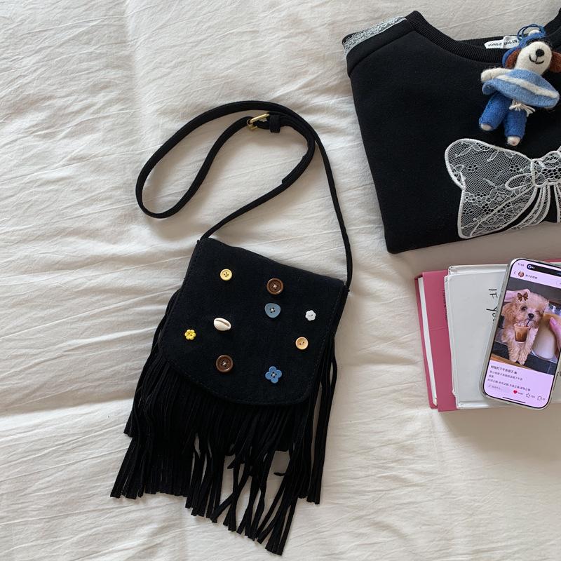 

Замшевая матовая сумка в стиле ретро, женская новая модная сумка-мессенджер с западной пуговичной отделкой, популярная сумка года 18*4*19 чёрный