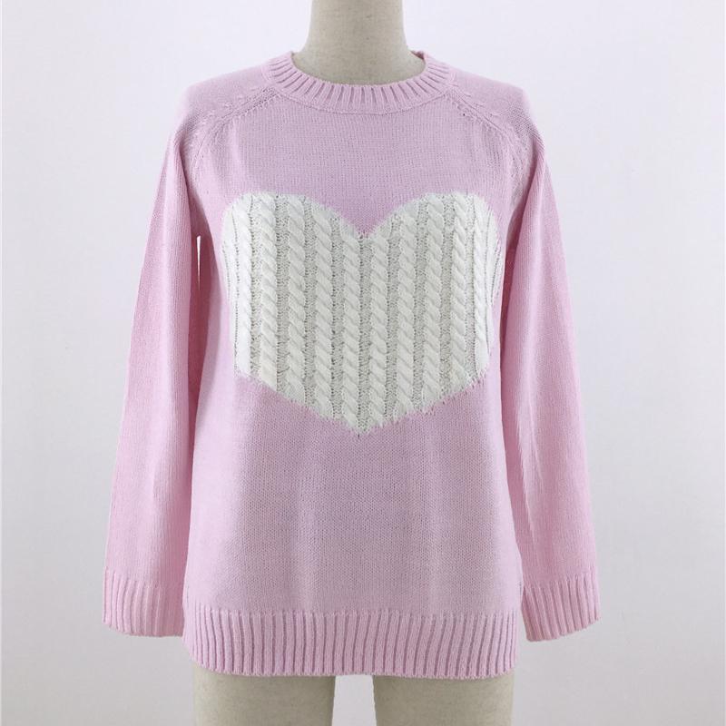 IHUASU Women's Autumn and Winter Loose Pullover O-Neck Knitwear Love Fashion Sweater