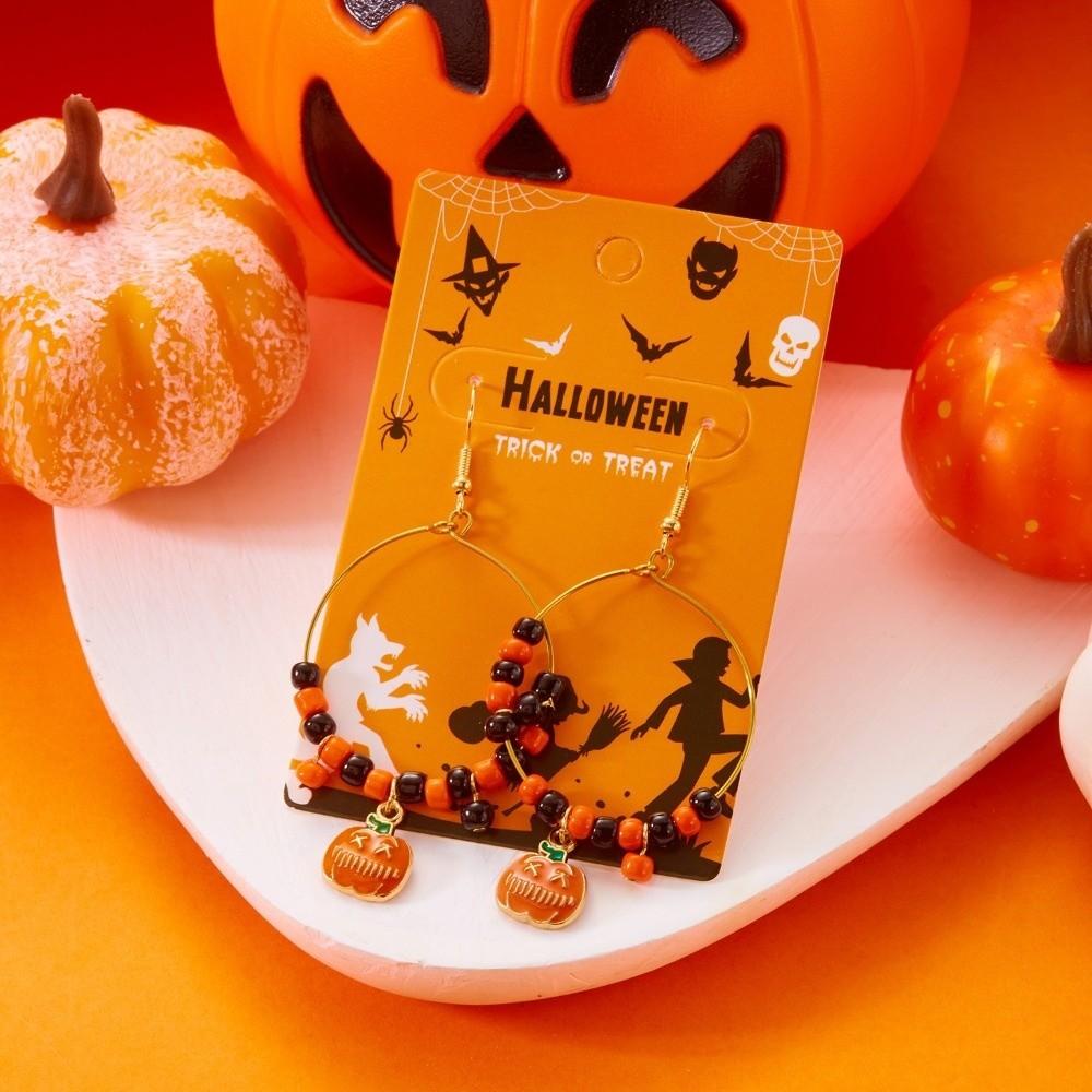 Circle Halloween Earrings Beads Ghost Dangle Earrings Fashion Pumpkin Hoop Earrings  Girls