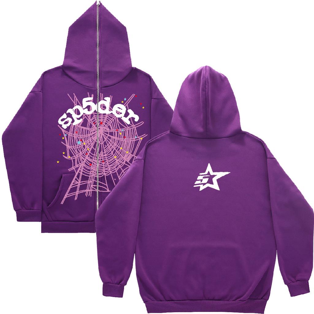 Harajuku Full Zip Spider Pattern Hoodie Y2k 2023 Goth Sp5der Oversized Jacket Streetwear