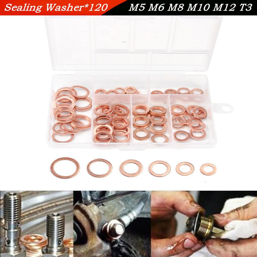 120PCS Copper Sealing Washer for Sump Plugs Water Fuel Hydraulic M5-M12