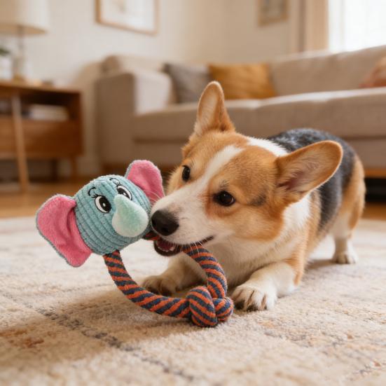Dog Plush Animal Toy Squeaky Puppy Head Chew Elephant Monkey Toy Interactive Rope Knot Teething Toy